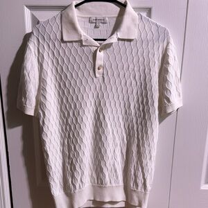Club Monaco Textured White Polo Shirt